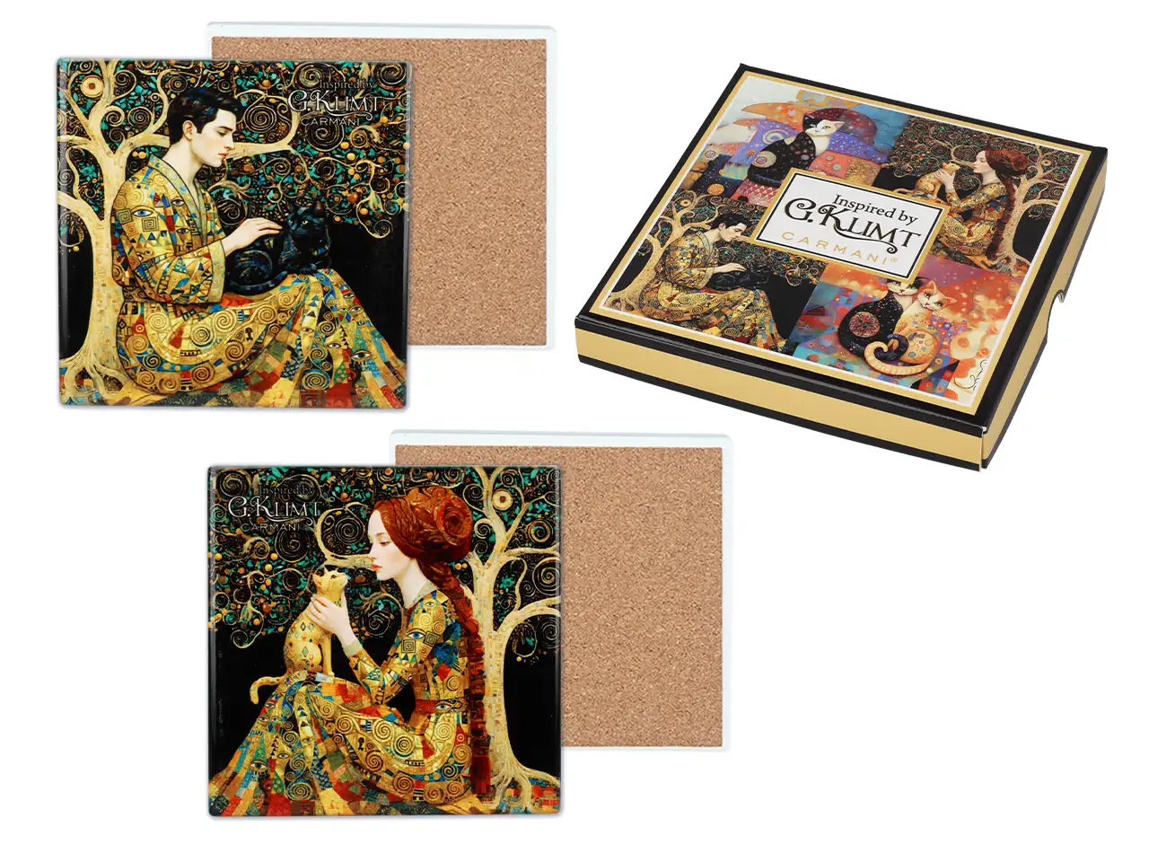 Joogialused 2tk.G.Klimt Inspiratsioon MEES/ NAINE 11x11cm Keraamika/kork